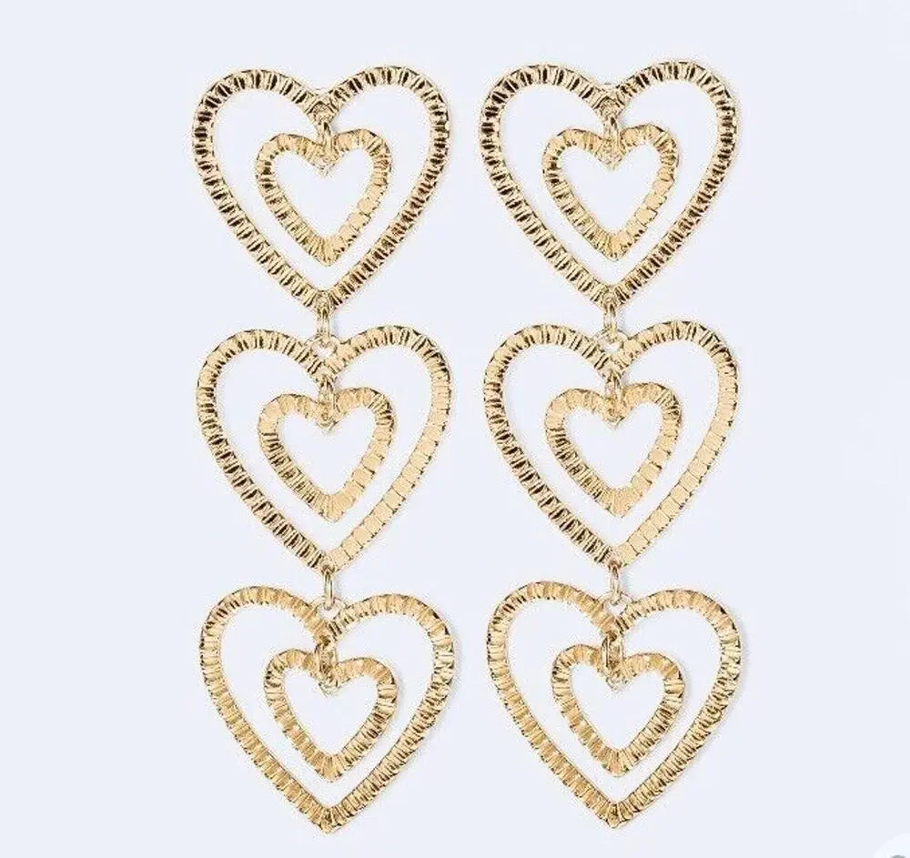 SUGARFIX by Baublebar Stacked Gold Heart Drop Earrings - Gold